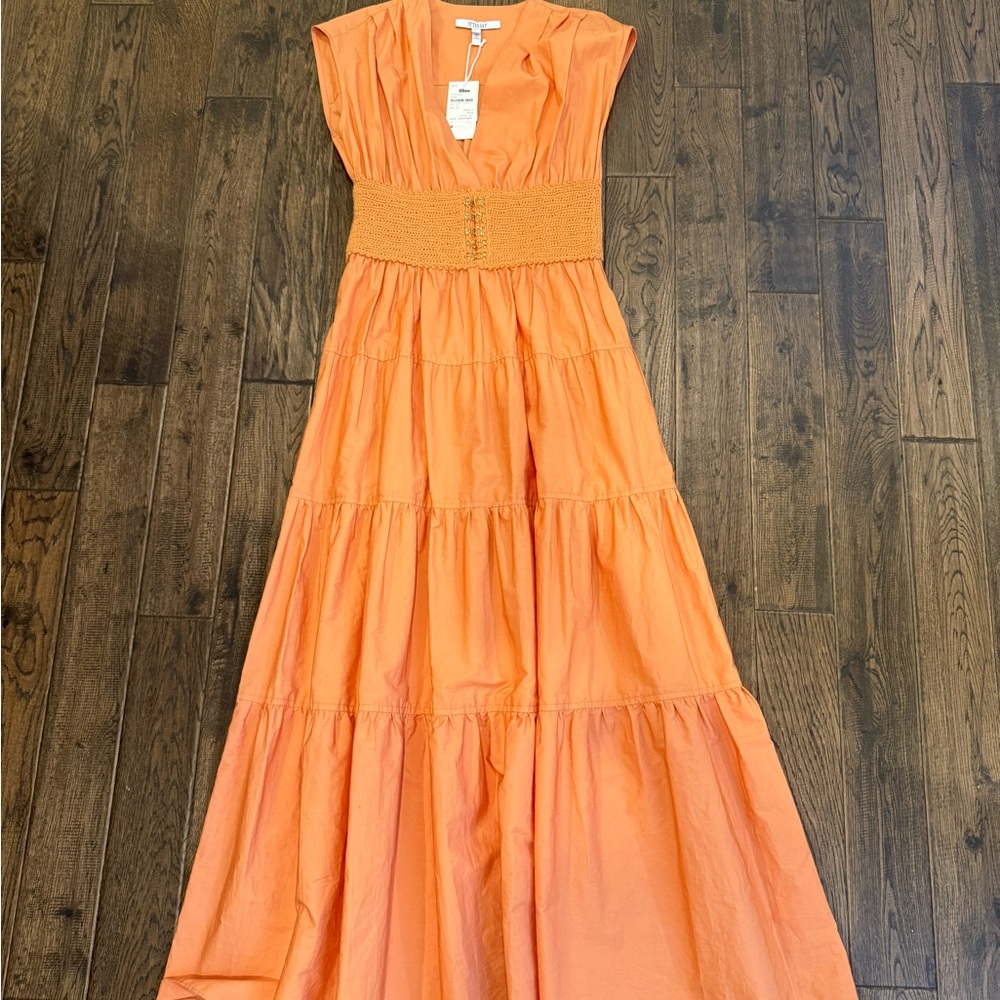 10 Crosby Derek Lam Orange Tiered Smocked Midi Dress